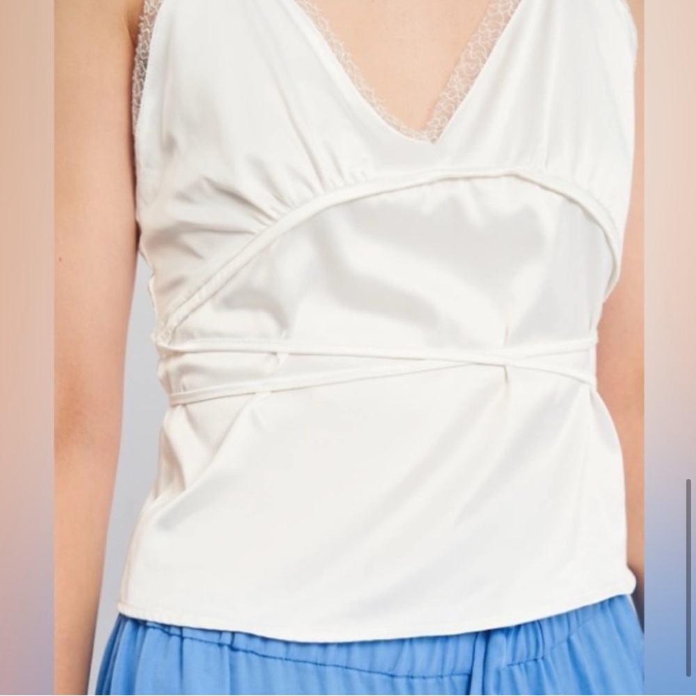 Zara lace trim wrap tie satin top - Picture 2 of 6